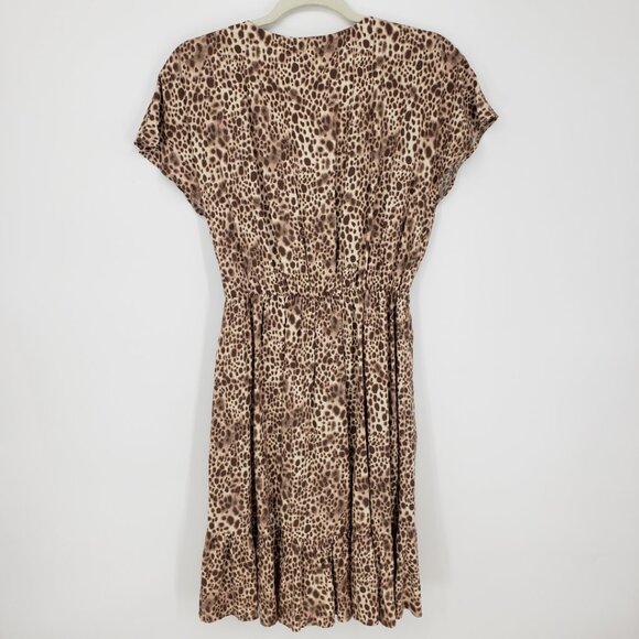 3/$25 A New Day Leopard Print Faux Wrap Dress XS Ruffle High Low Hem Brown - Picture 2 of 9